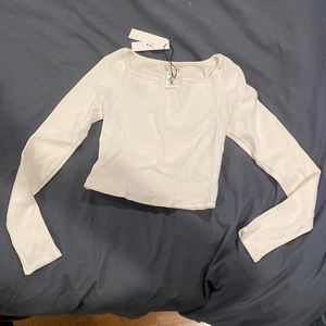 Fleur du Mal White ribbed cropped top with back buckle detail